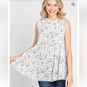 Pinkblush- Ivory Floral Sleeveless Babydoll Top - M